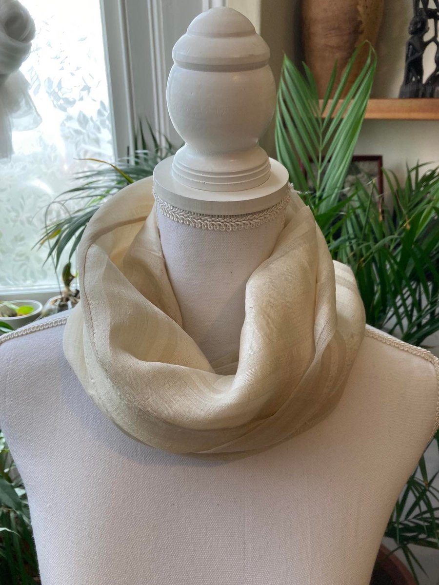 Cream organza woman infinity shawl handmade gift for her