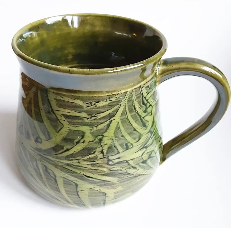 Mug - Green Hand Thrown Stoneware Ceramic Green Glazed Mug 