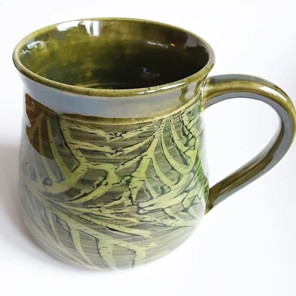 Mug - Green Hand Thrown Stoneware Ceramic Green Glazed Mug 
