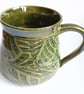 Mug - Green Hand Thrown Stoneware Ceramic Green Glazed Mug 