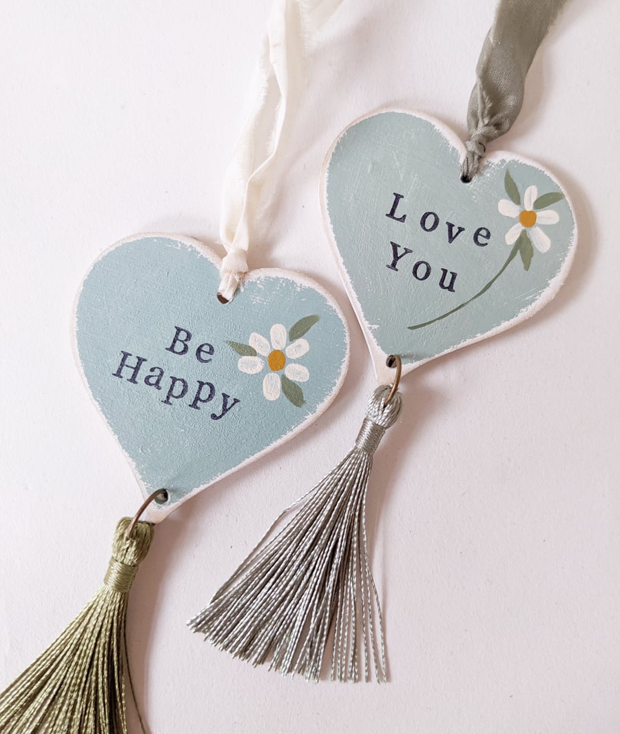 Hand Painted Wooden Heart Hanging Decoration