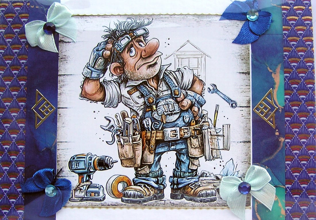 DIY Dad - Hand Crafted Decoupage Greeting Card - Blank - 3090