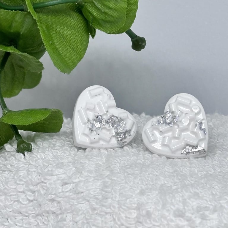 Textured Heart Stud Earrings,  Gift for Her