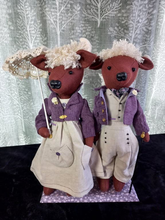 Doll - Handmade - Highland Cows on a stand 15 inches High