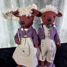 Doll - Handmade - Highland Cows on a stand 15 inches High