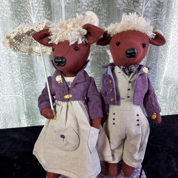 Doll - Handmade - Highland Cows on a stand 15 inches High