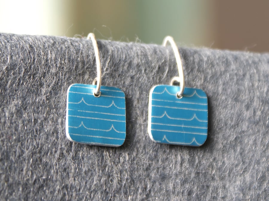 Blue square drop earrings
