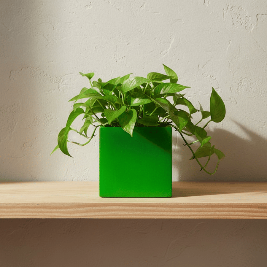 Green 10 cm Square Plant Pot Handmade Indoor Planter for Small Houseplants