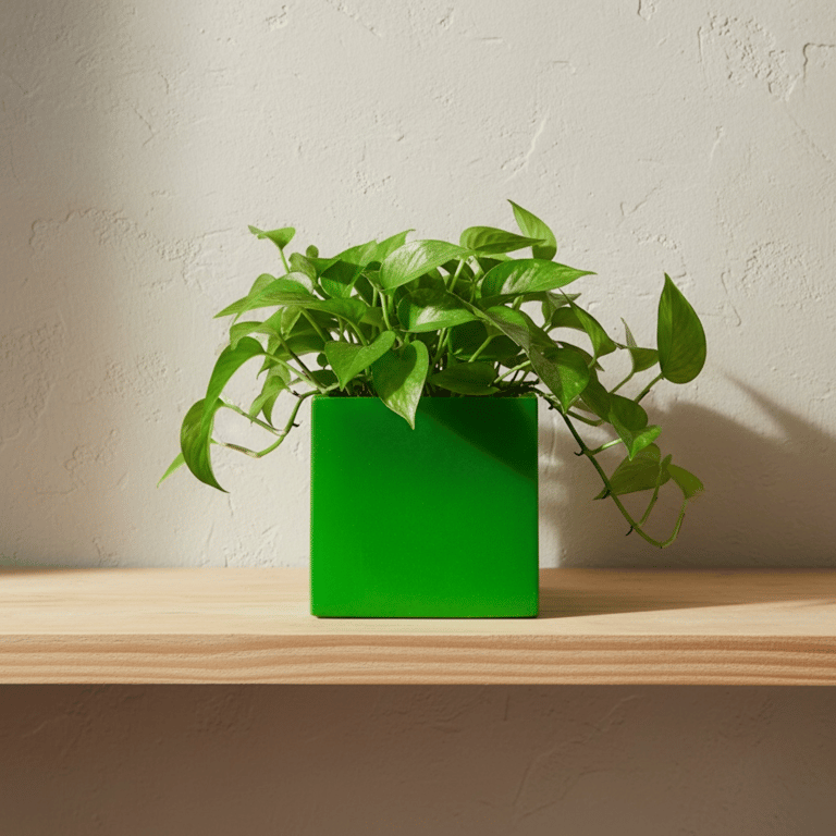 Green 10 cm Square Plant Pot Handmade Indoor Planter for Small Houseplants