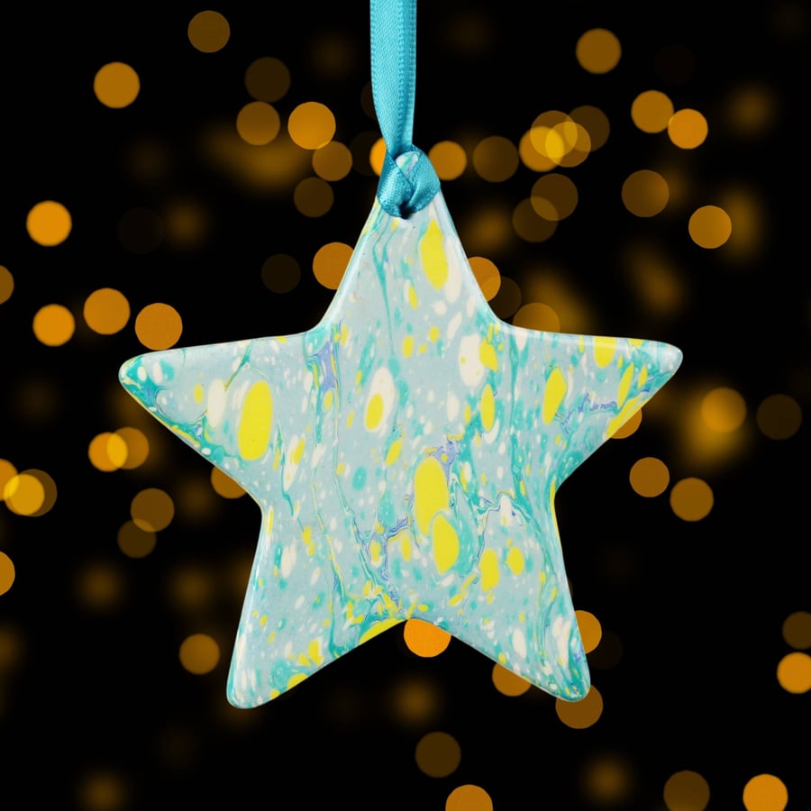 Large 10cm ceramic star marbled decoration seconds 