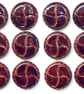 Bags of 12 Quartered Design Buttons, 20mm Wide, Brown Glossy Finish