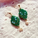 Hand Painted Bluebell Earrings with Pearl Drops