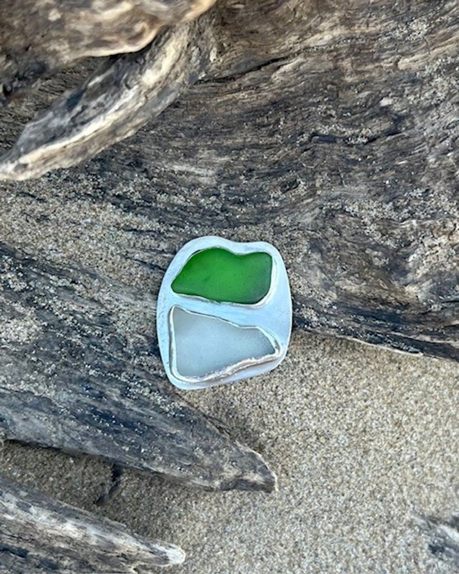 Handmade Solid Sterling Silver 925 Sea Glass Brooch - Unique Jewellery