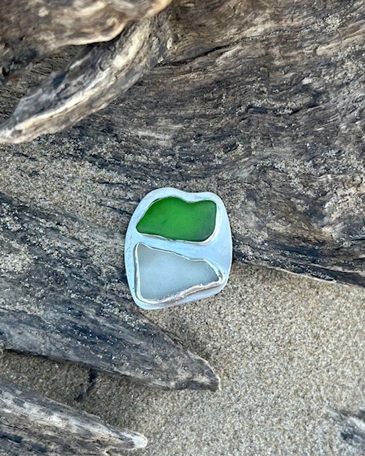Handmade Solid Sterling Silver 925 Sea Glass Brooch - Unique Jewellery