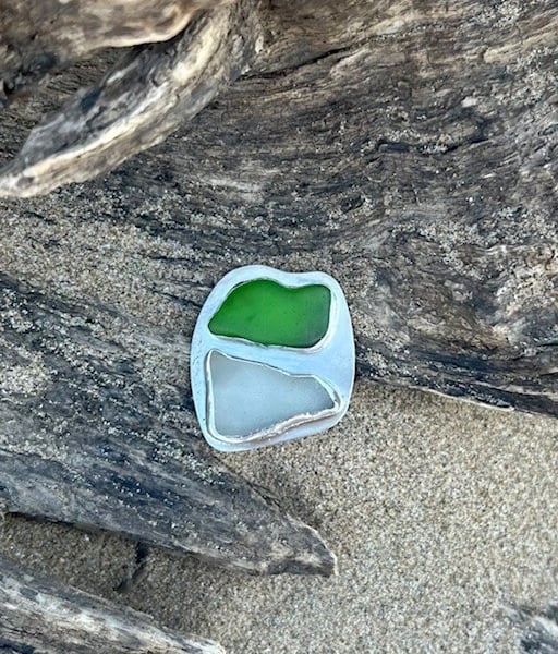 Handmade Solid Sterling Silver 925 Sea Glass Brooch - Unique Jewellery