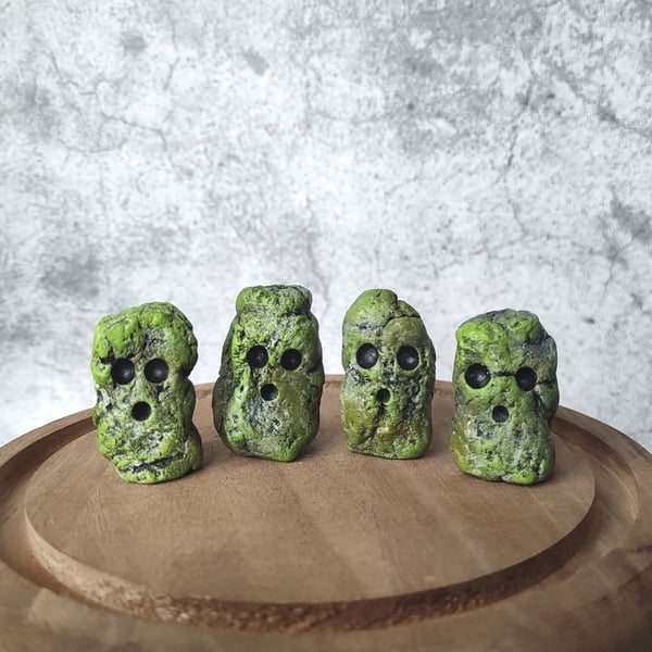 Stone Moss Gatherers, Spirits of the Moss, Tiny Rock Creatures Set of 4