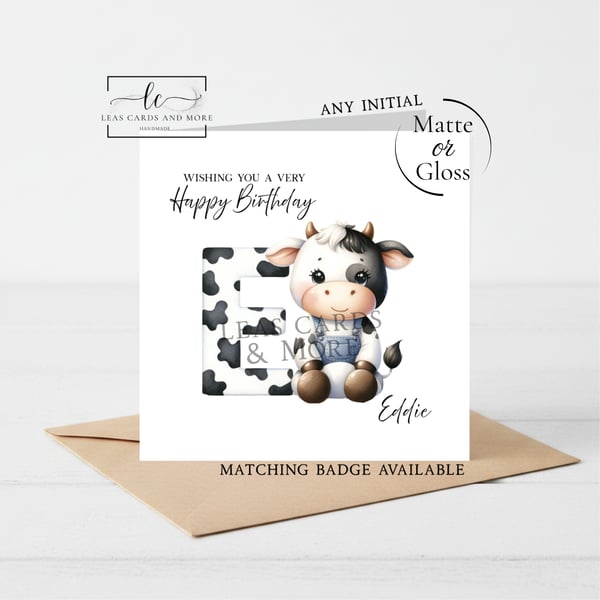 Any Initial - Cow Alphabet Initial Happy Birthday Card