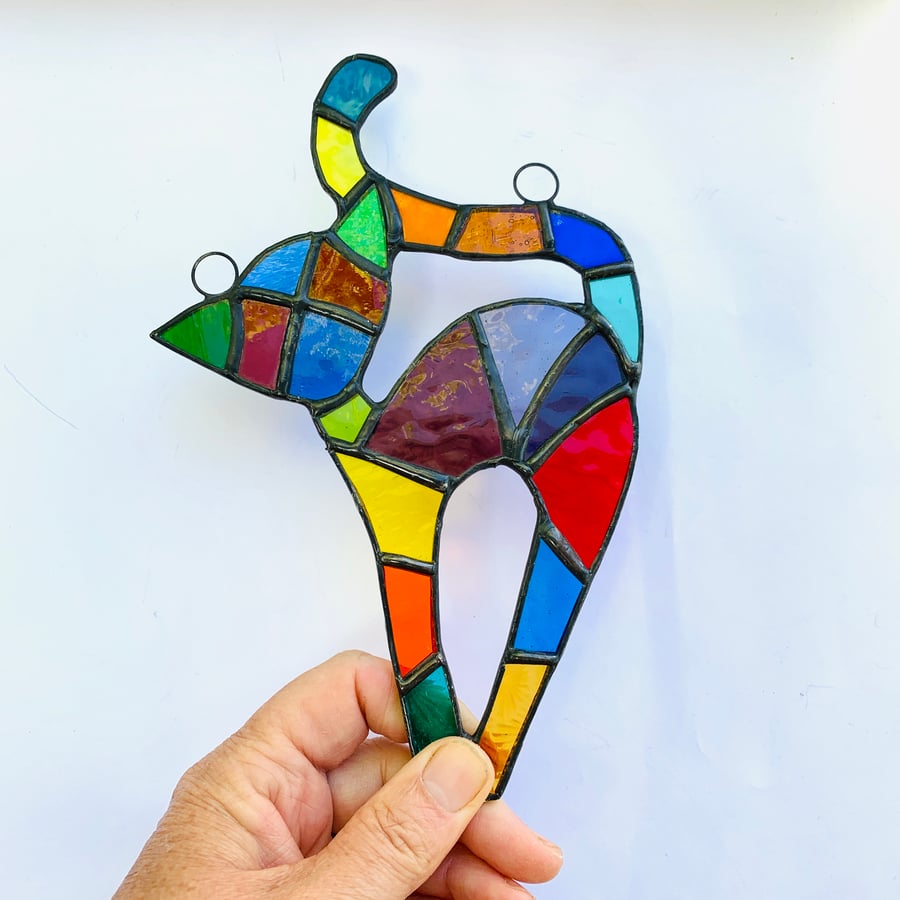 Stained Glass Cat Suncatcher - To Order - Handmade Hanging Decoration 