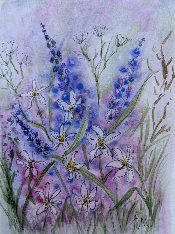 Woodland floral, framed original watercolour painting 