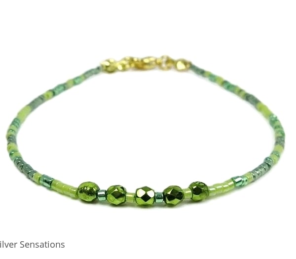 Dainty Lime Green Seed Bead Boho Layering Fashion Bracelet - Sizes 6.5" - 8.5"