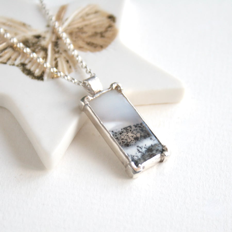 Dendritic opal gemstone necklace, winter themed jewellery, Christmas gift idea