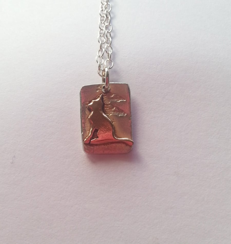 Cat Necklace Copper Cat and Silver Pendant - Kitten necklace