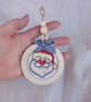 Embroidered Santa Christmas Tree Ornament, Handmade Cross Stitch Wooden Bauble - Image 10