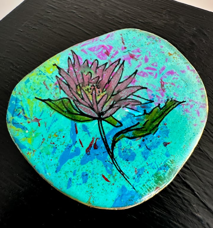 Mixed Media Pink Gerbera Flower Brooch