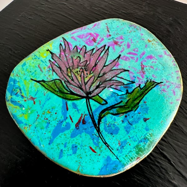 Mixed Media Pink Gerbera Flower Brooch