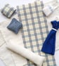 1:12 Scale Cream & Blue Check Dolls House Bedding With Dress, Necklace and Bag - Image 3