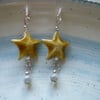 Gold Enamel Star With Silver Miracle Bead Earrings