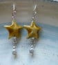 Gold Enamel Star With Silver Miracle Bead Earrings