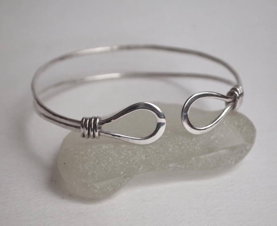 Silver double bangle with loop & wire wrap detail