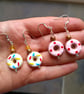 Cute Mini Iced Ring Doughnut Sterling Silver Earring, Ceramic Food Charm Earring