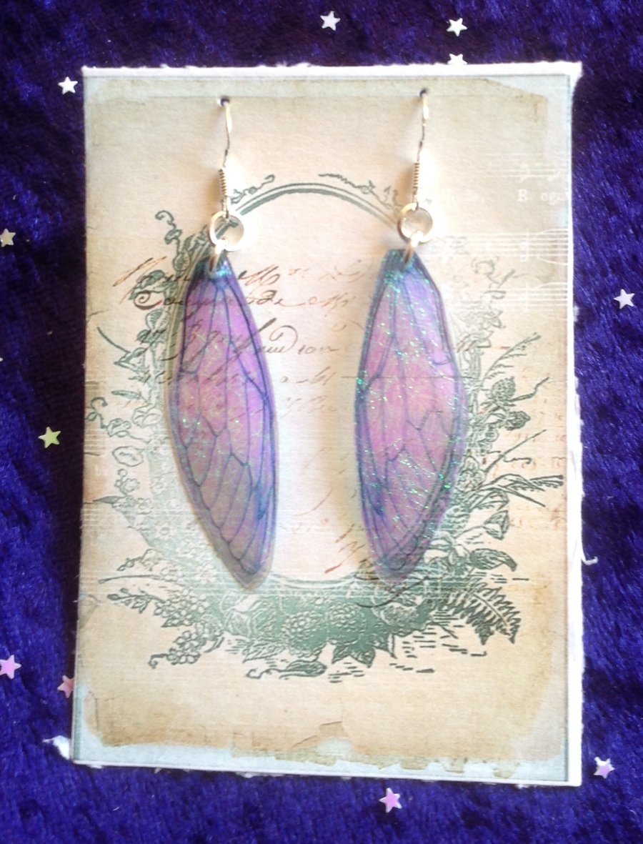 Blue Iridescent Fairy Wing Sterling silver Earrings