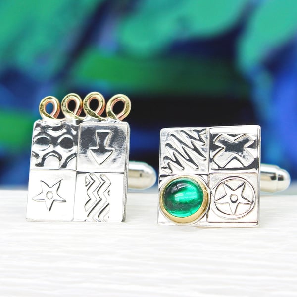 Handmade cufflinks, asymmetrical, sterling silver, spinel, choice of gemstones 