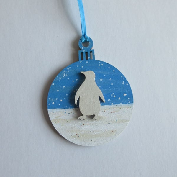 Penguin Christmas Tree Bauble Hanging Decoration Snow Winter Scene