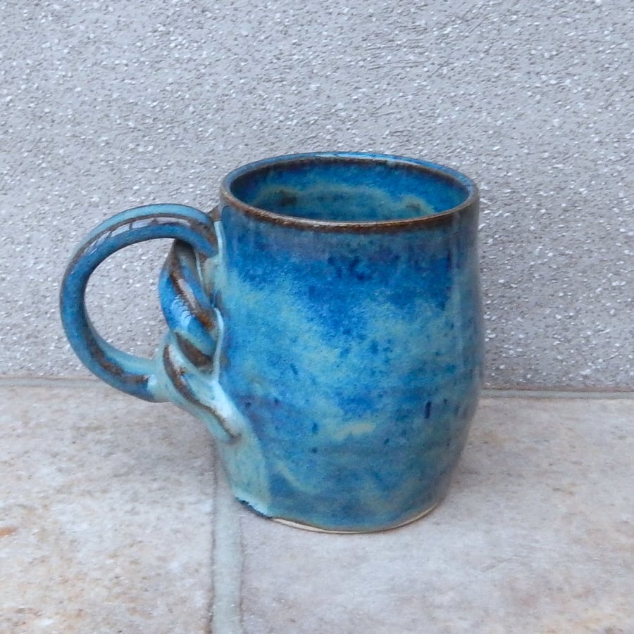 Coffee mug tea cup knotted handle hand thrown stoneware pottery ceramic 