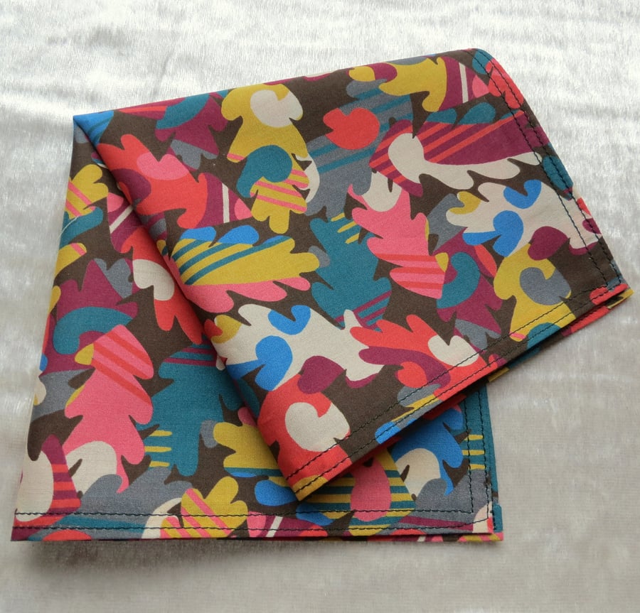 Liberty Lawn handkerchief.  Leaves design.  Cotton hankie.