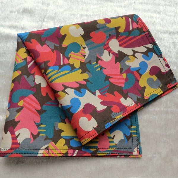 Liberty Lawn handkerchief.  Leaves design.  Cotton hankie.