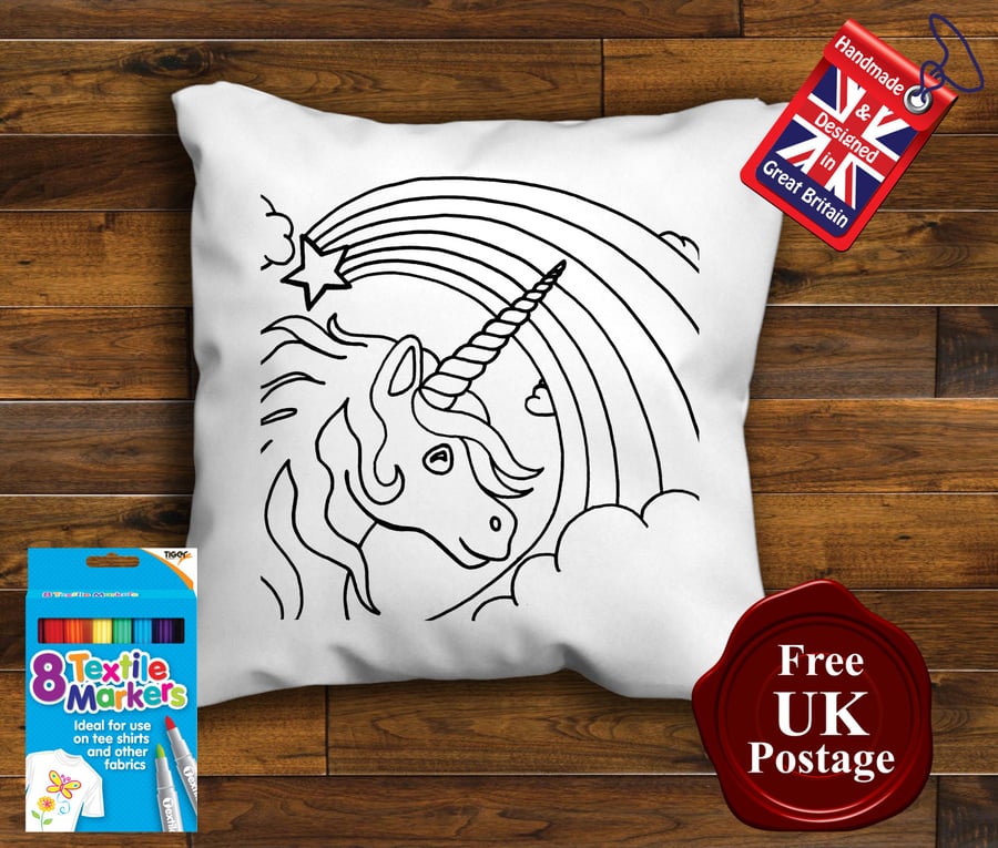 Baby Unicorn Colouring Cushion With or Without Fabric Pens Choose Your Size