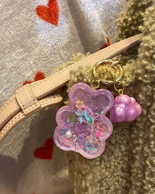 Handmade Shaker Keychain - 'Gentle Bear 'with Detachable Cloud Pendant