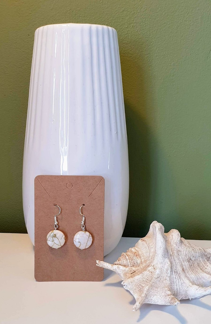 Cream and Gold Bead Drop Earrings