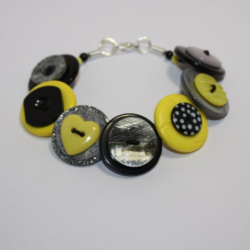 Yellow, Grey/Gray and Black button bracelet  FREE UK SHIPPING