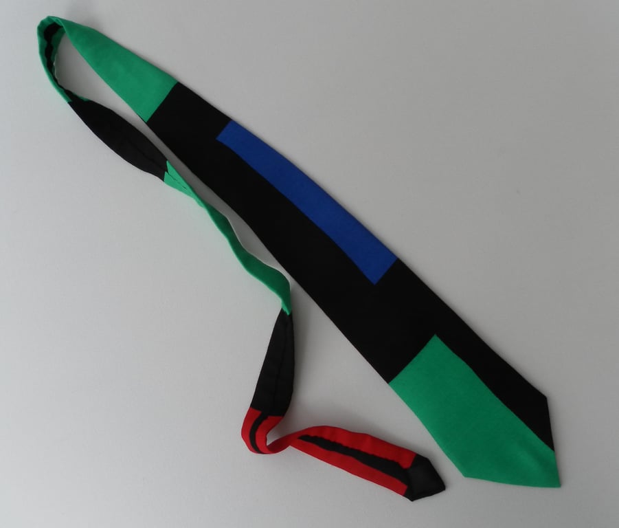  Neck tie, bold colour blocks, black, green, blue, Father's Day