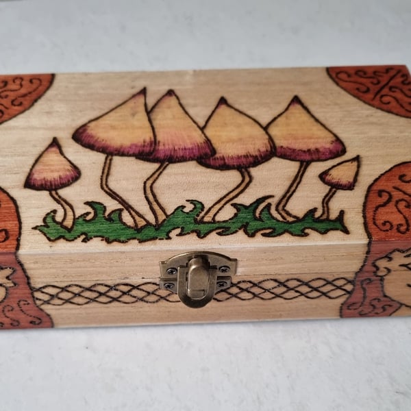 Wooden box hand painted trinket or tarot card mushroom artwork hand painted