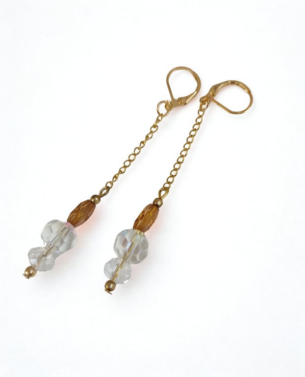 Long Crystal and Gold Earrings