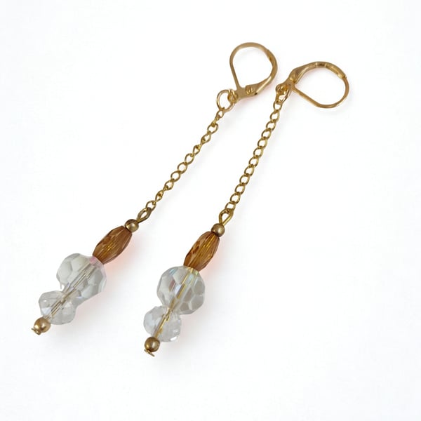 Long Crystal and Gold Earrings