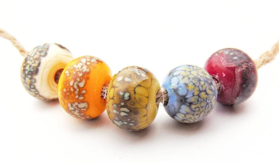 Rustic Handmade Glass Lampwork Beads Speckled Etched Glass Beads for Jewellery