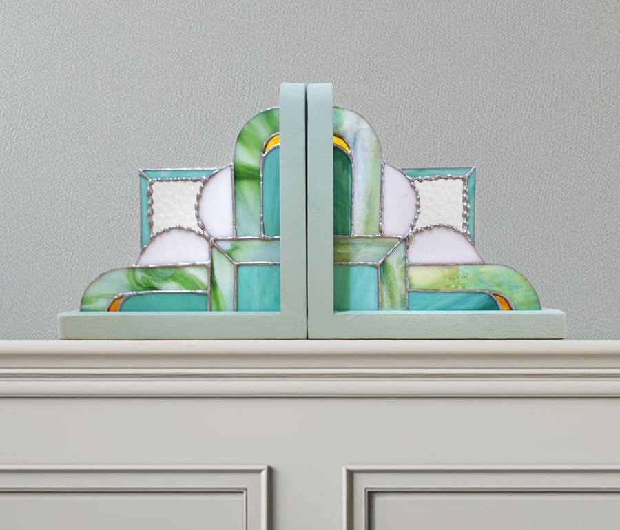 Stained Glass Art Deco Bookends